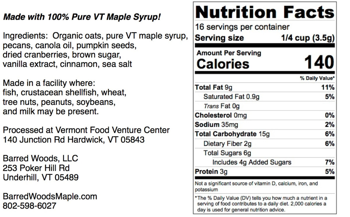 vermont granola made with real maple syrup