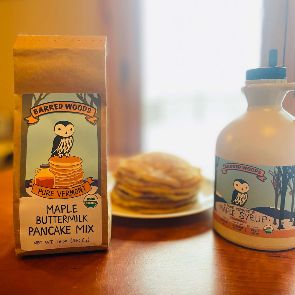 Maple syrup and pancakes are an all time favorite.  Barred Woods Maple Buttermilk Pancake Mix makes the fluffiest, tastiest pancakes available.  go 