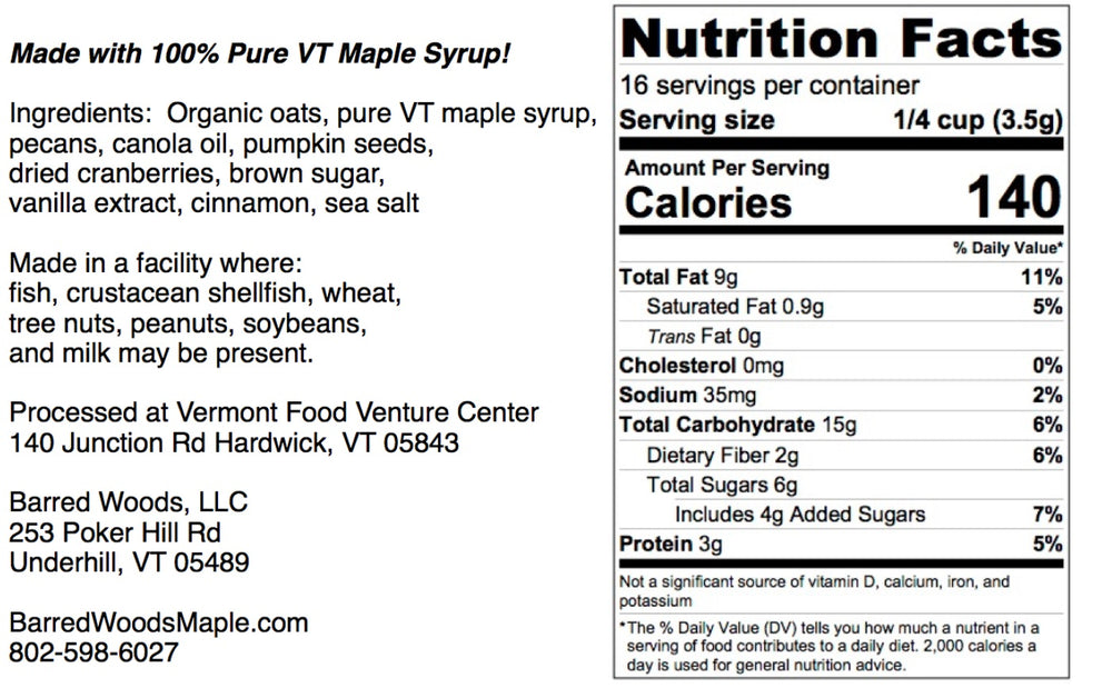 
                  
                    vermont granola made with real maple syrup
                  
                