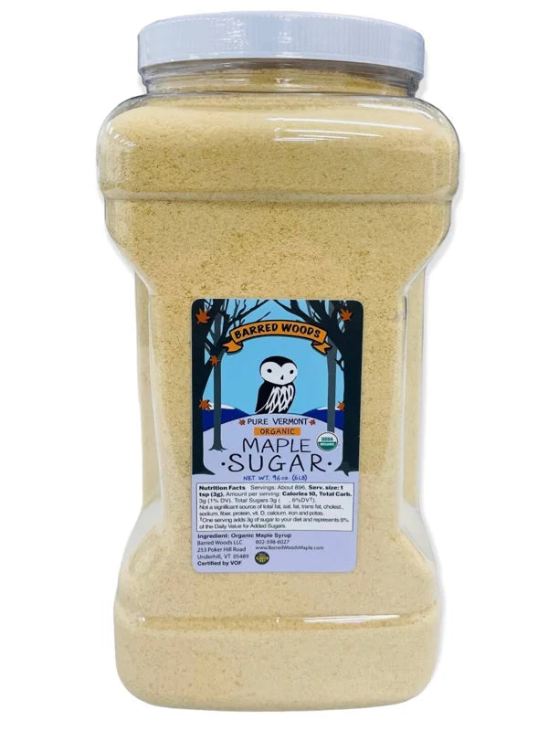 6 pound jar of pure maple sugar.  Our bulk maple sugar jar has an easy to grip feature.  Our maple sugar is a perfect alternative sweetener.  