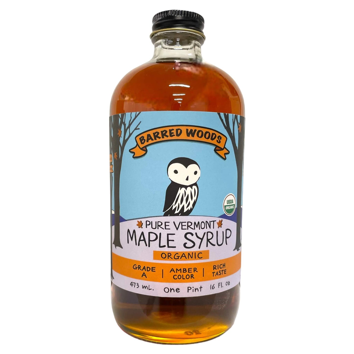 Bottle of Maple Syrup - One Pint Glass Bottle of Organic Maple