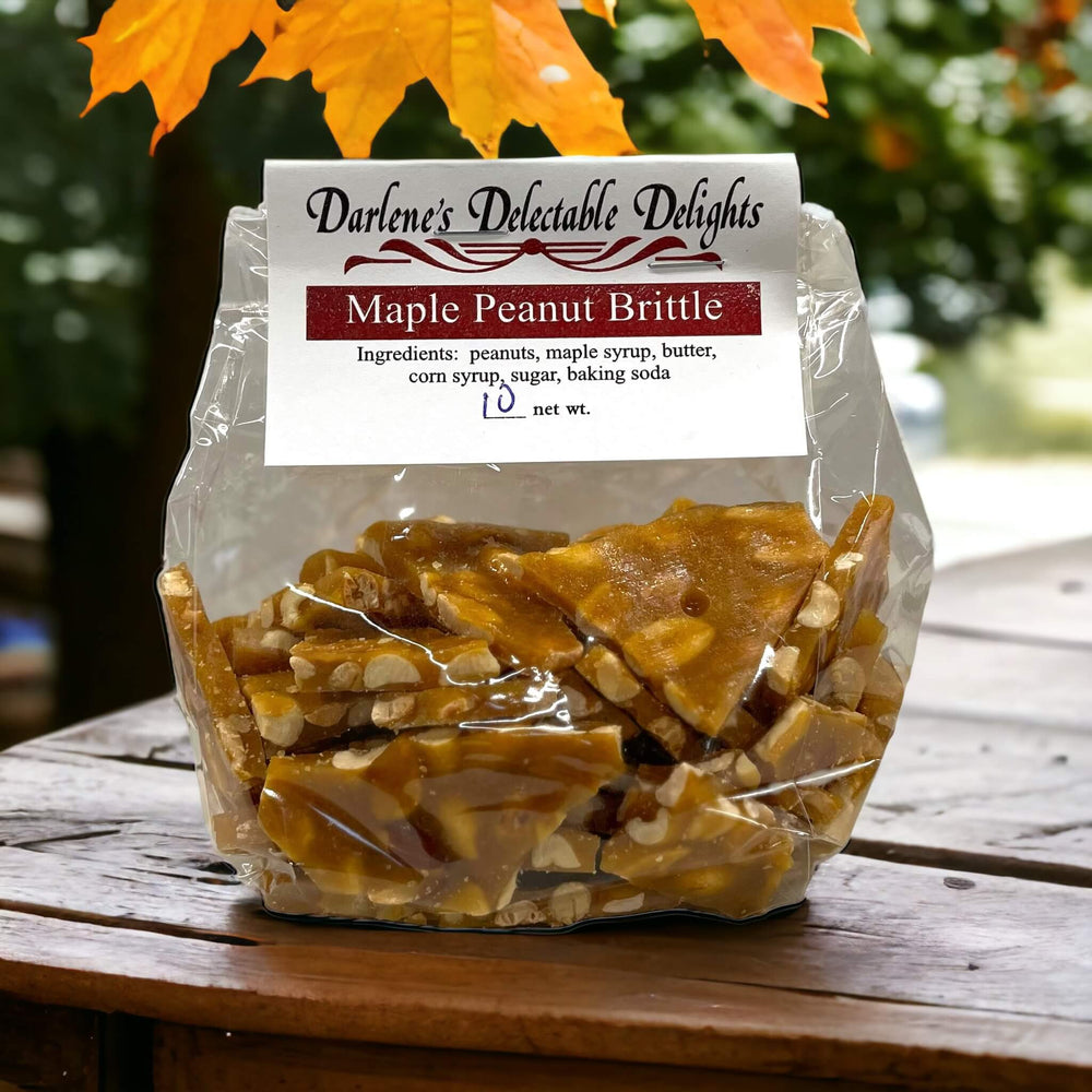 
                  
                    Maple peanut brittle for sale online.  Maple syrup peanut brittle is the best tasting peanut brittle available
                  
                