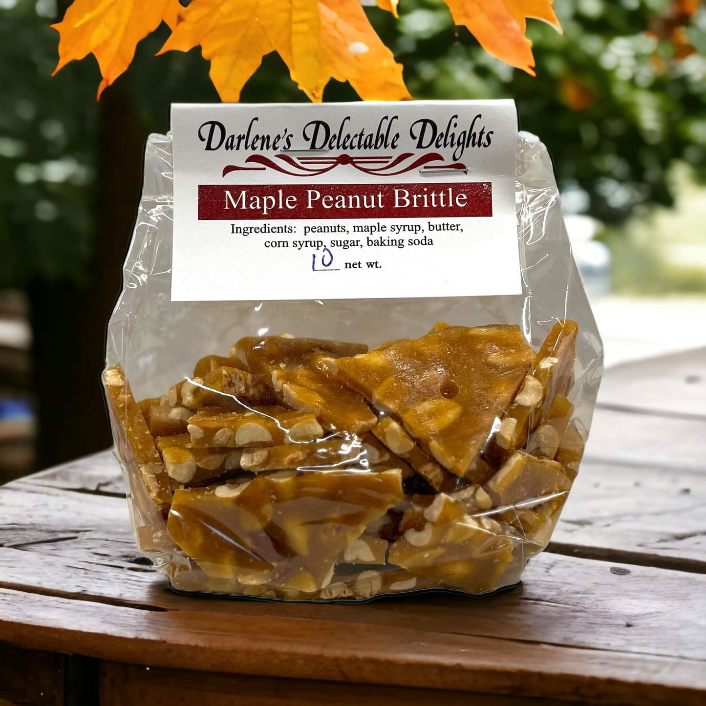 Maple peanut brittle for sale online.  Maple syrup peanut brittle is the best tasting peanut brittle available