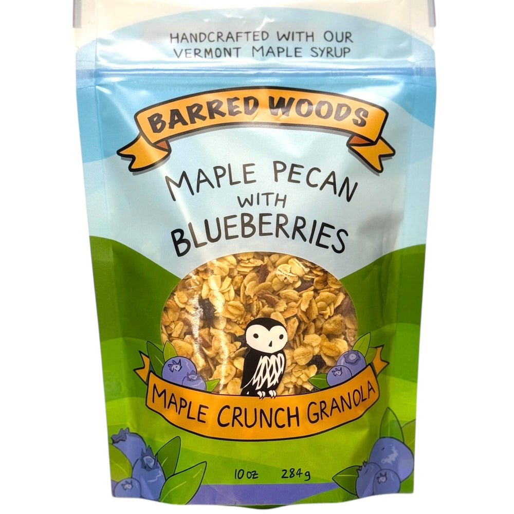 A bag of Vermont maple granola with blueberries.  Best tasting granola.