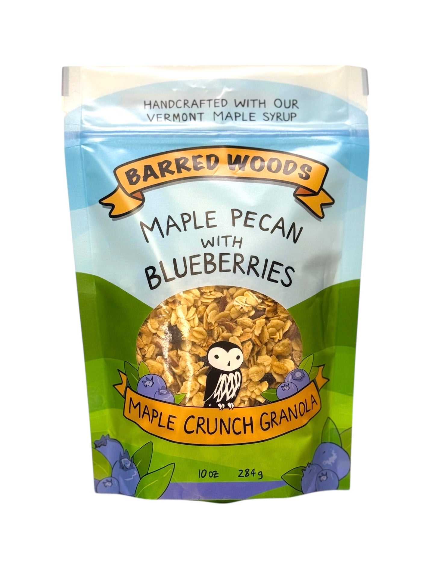 A bag of Vermont maple granola with blueberries.  Best tasting granola.