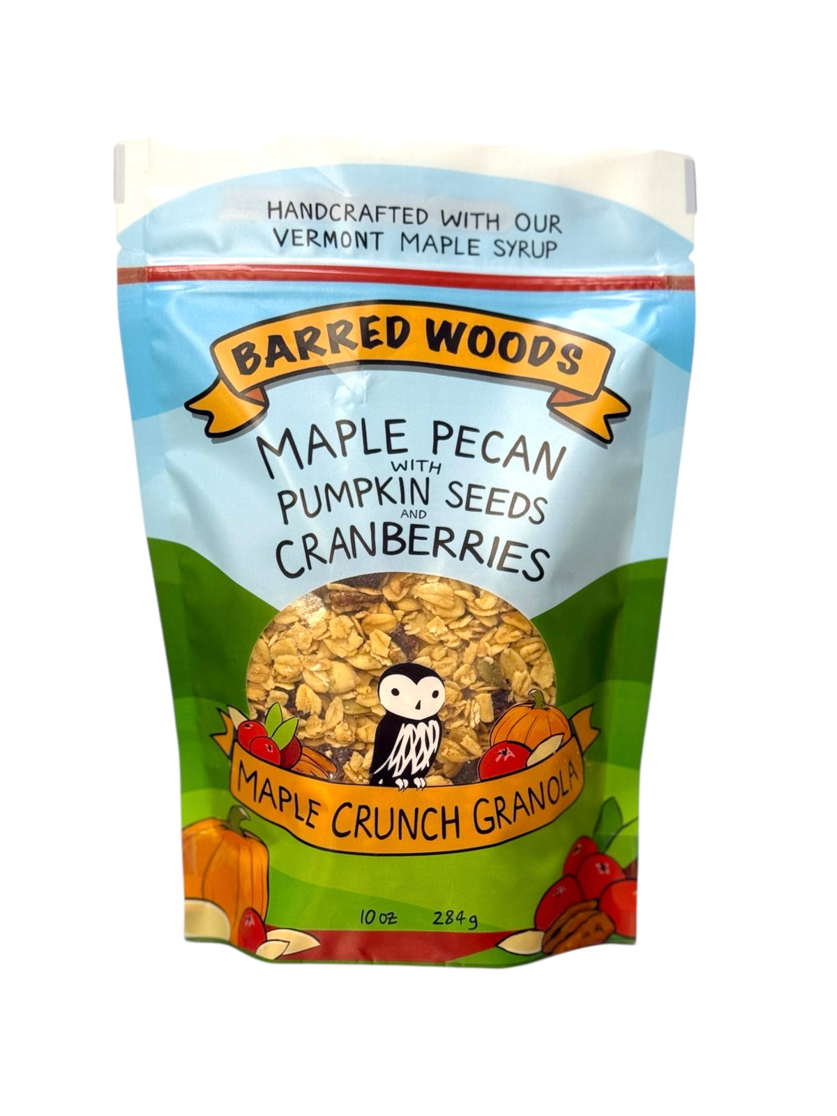 A 10oz bag of Vermont granola, pumpkin seed and cranberry.  Handcrafted granola with homemade taste.