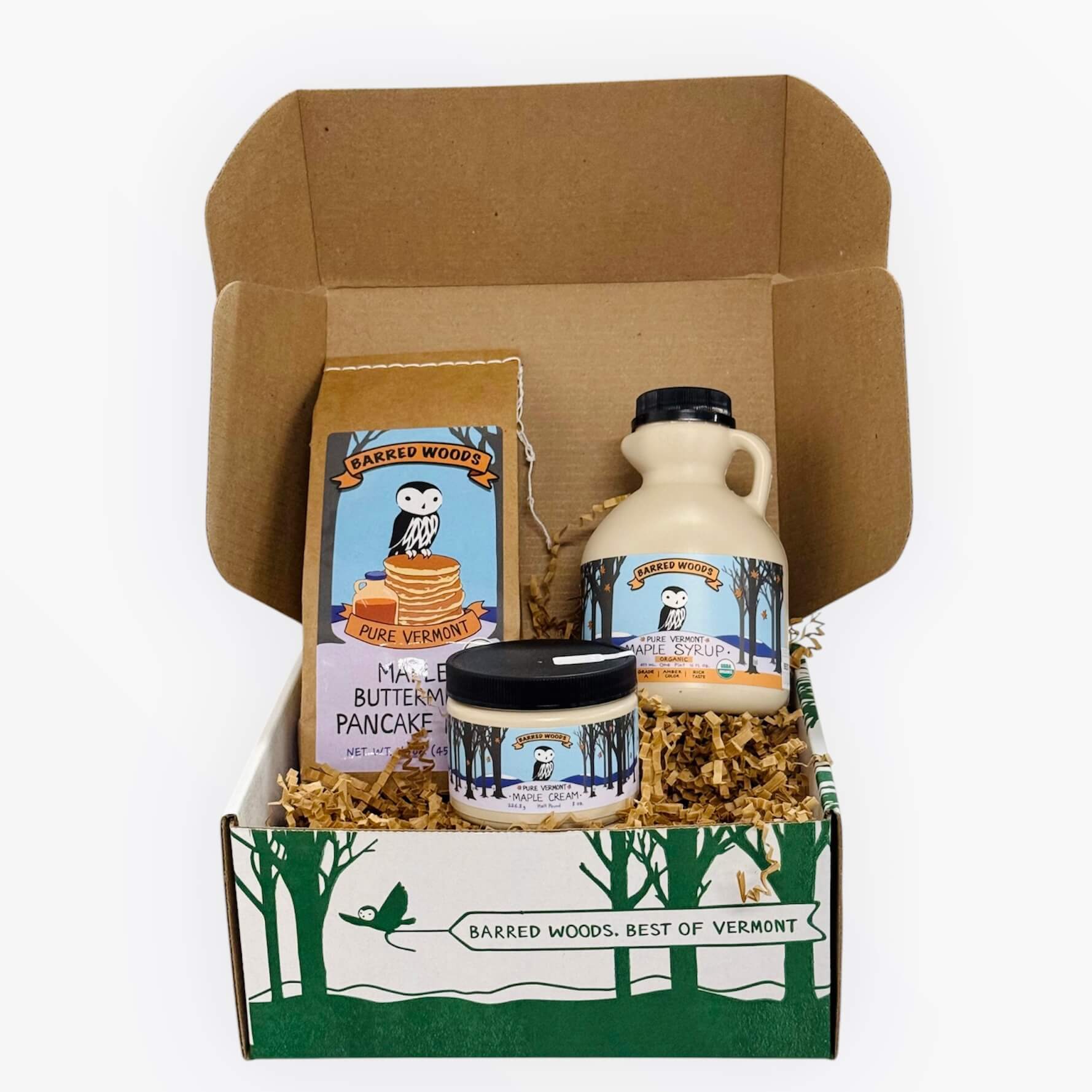 A maple syrup gift basket.