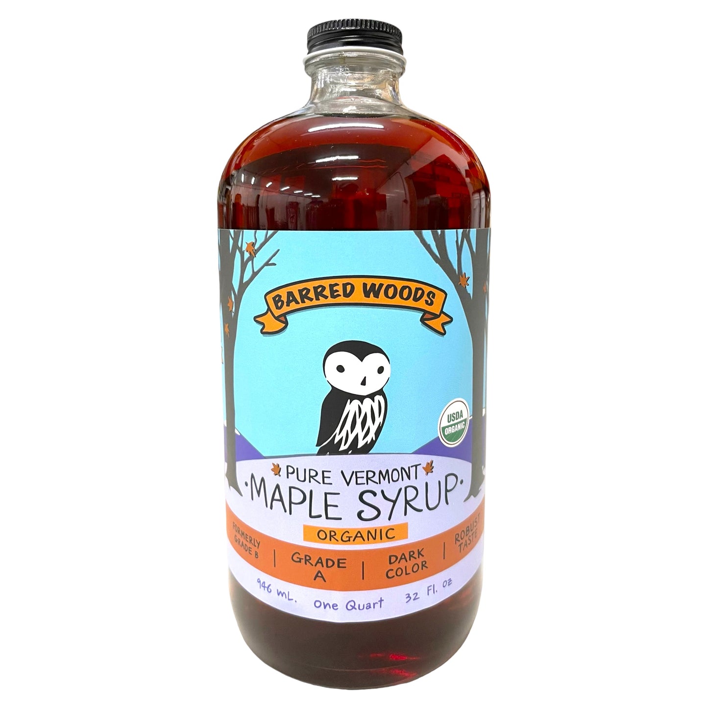 glass bottle of Vermont maple syrup