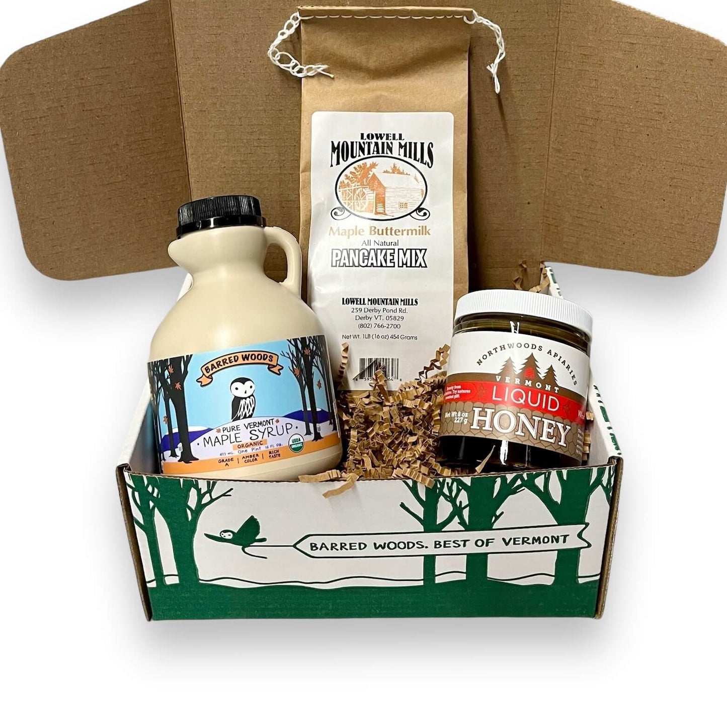 Honey and Maple Syrup Gift Box.  Perfect Vermont Gift set.  Northwoods Apiaries Honey and Barred Woods Maple Syrup