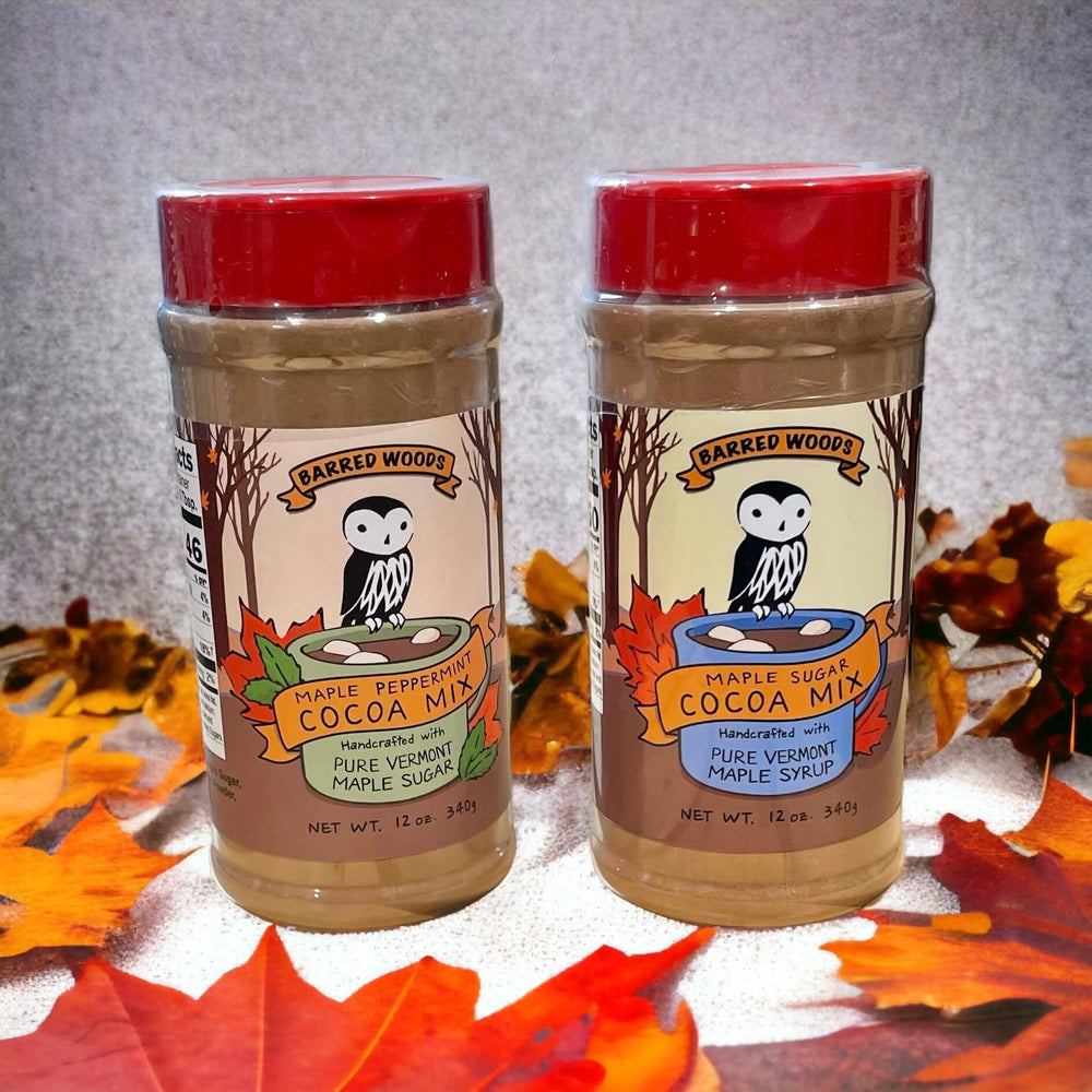 two jars of handcrafted maple cocoa mix as part of a cocoa mix gift set