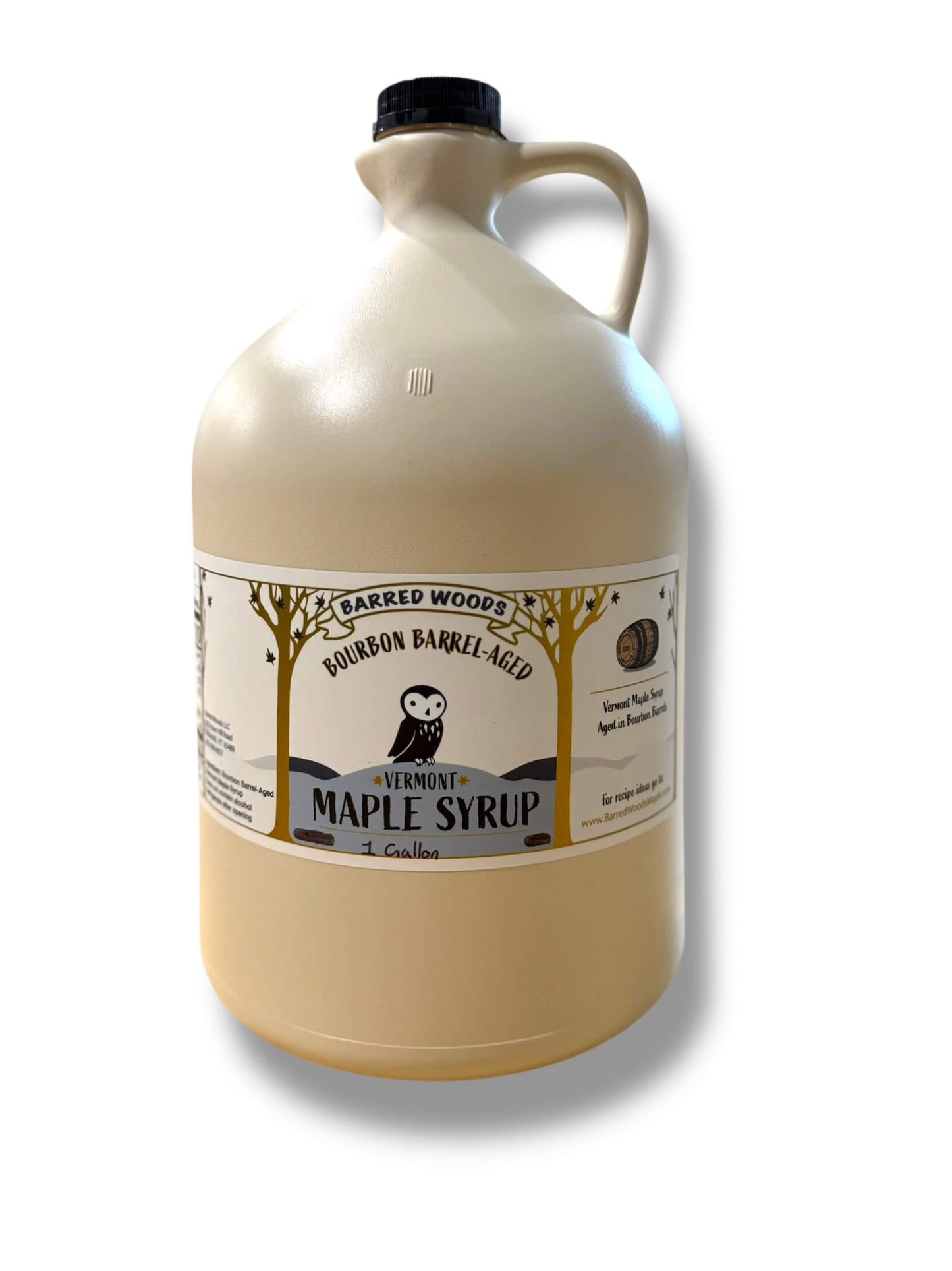 Bourbon barrel maple syrup in bulk one gallon containers, perfect for wholesale needs.