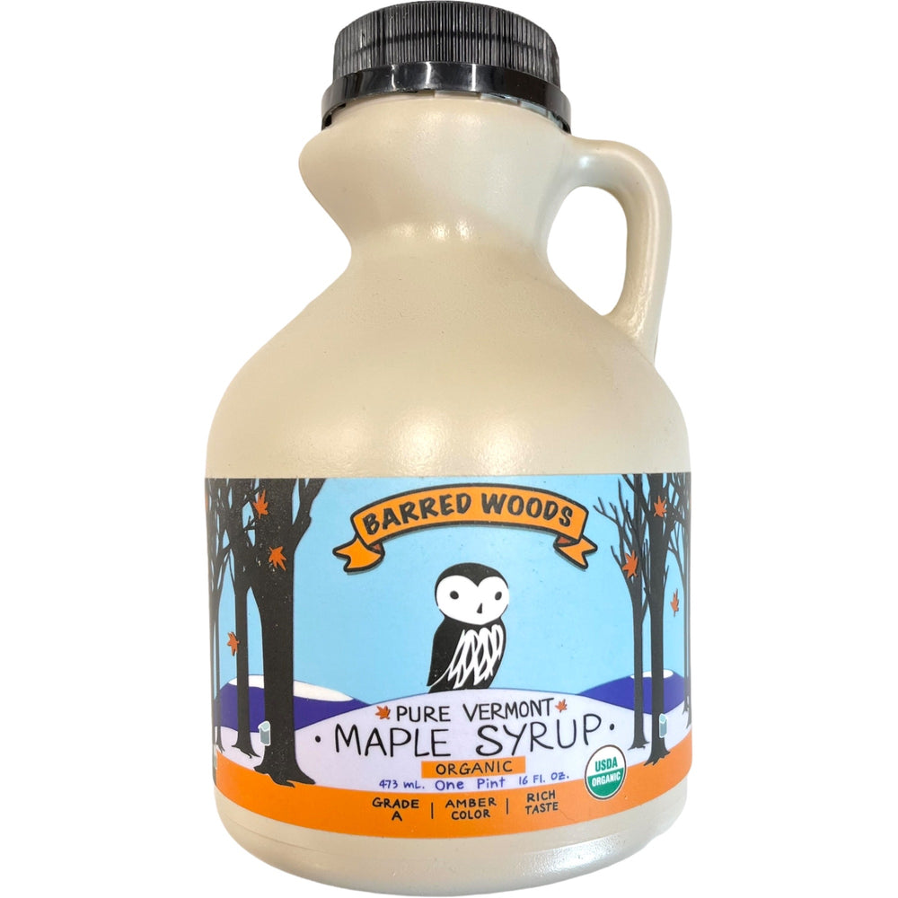 
                  
                    one pint of grade A, 100% pure Vermont Maple Syrup.   Certified Organic. 
                  
                