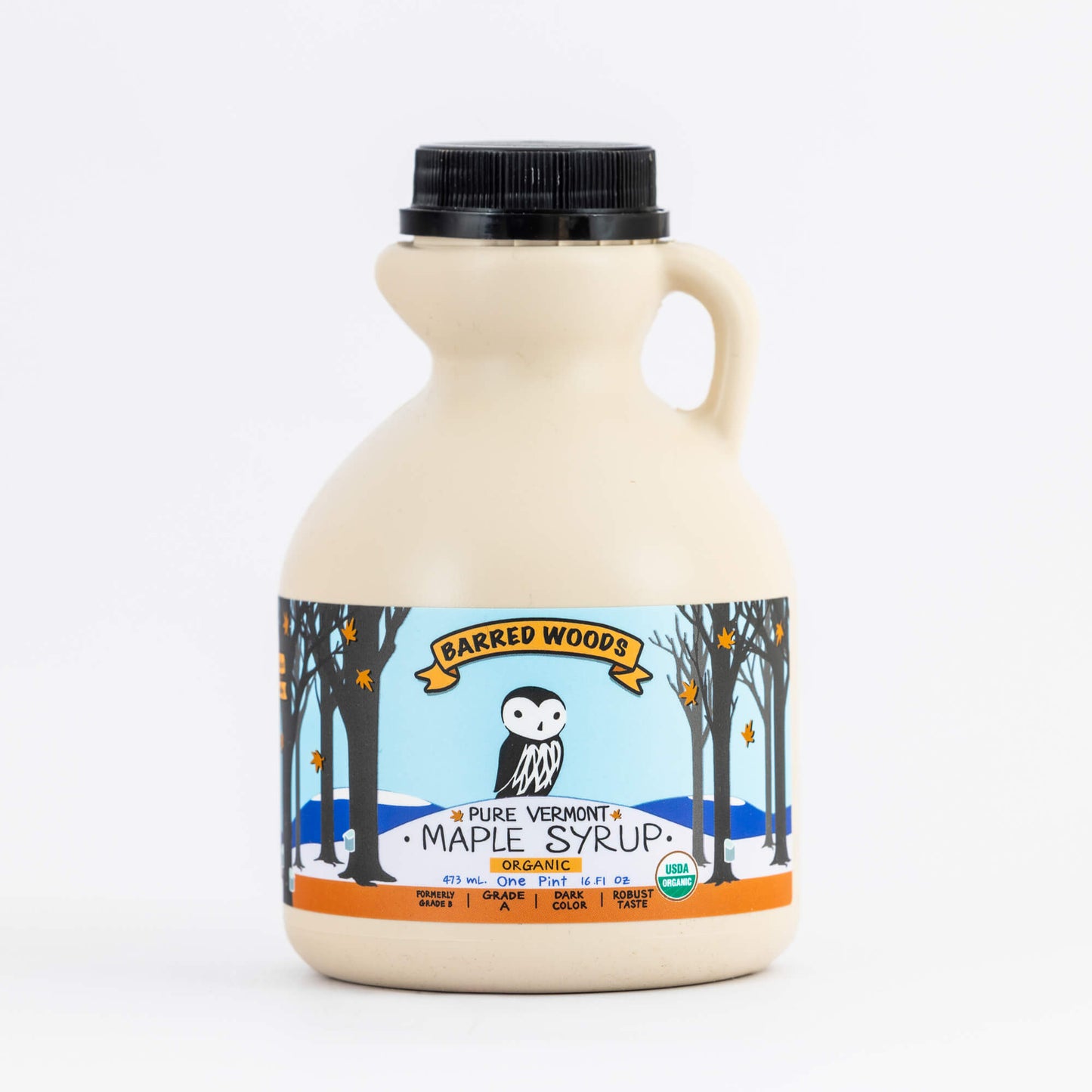 A pint jug (16 ounces) of dark maple syrup from Vermont.  All natural, raw maple syrup.