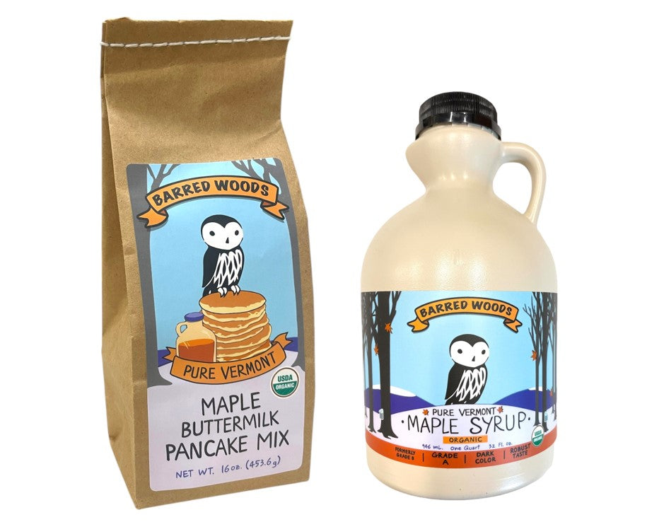 
                  
                    quart of maple syrup and pancakes 
                  
                