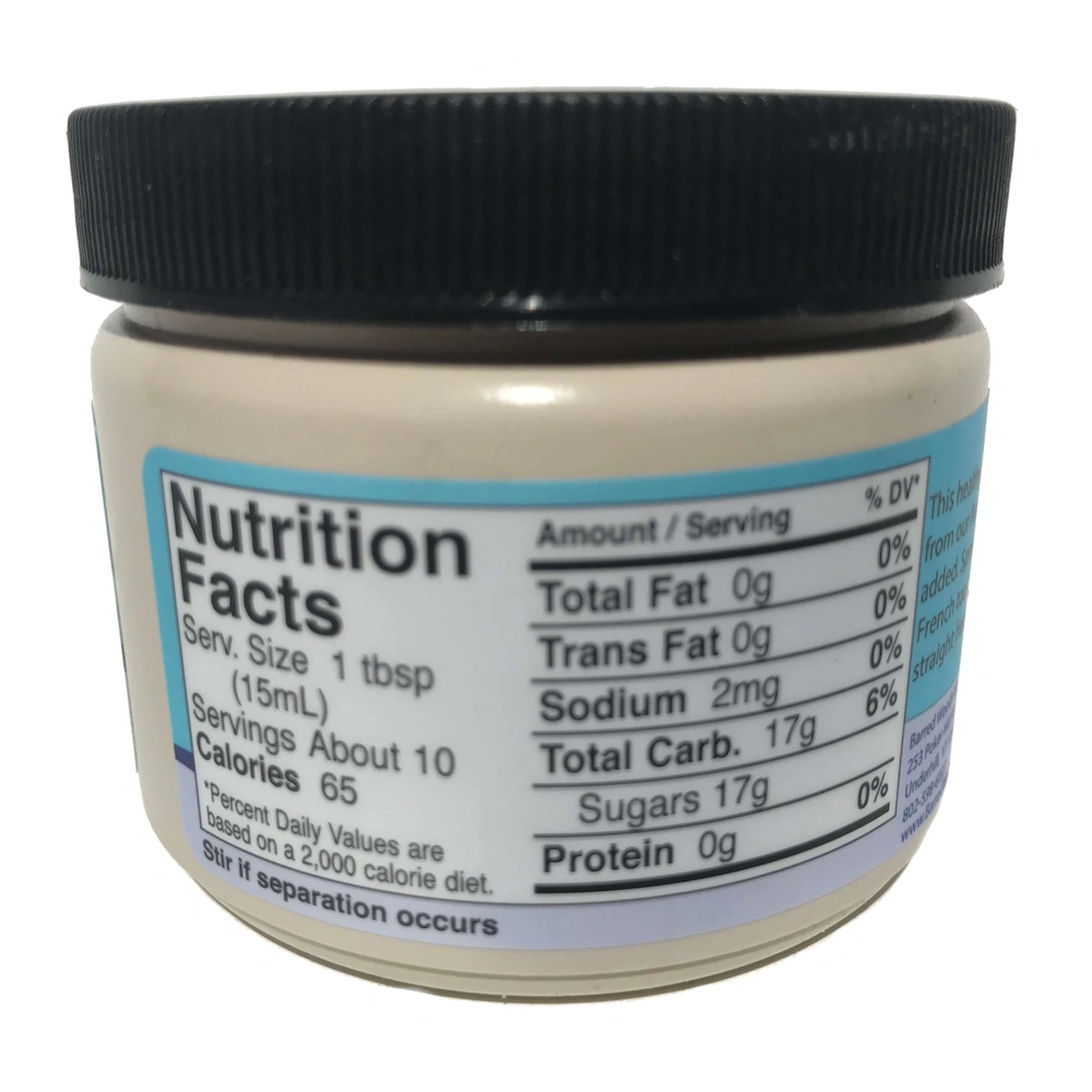 Maple cream nutrition label showing no fat and 17g natural sugars per serving.