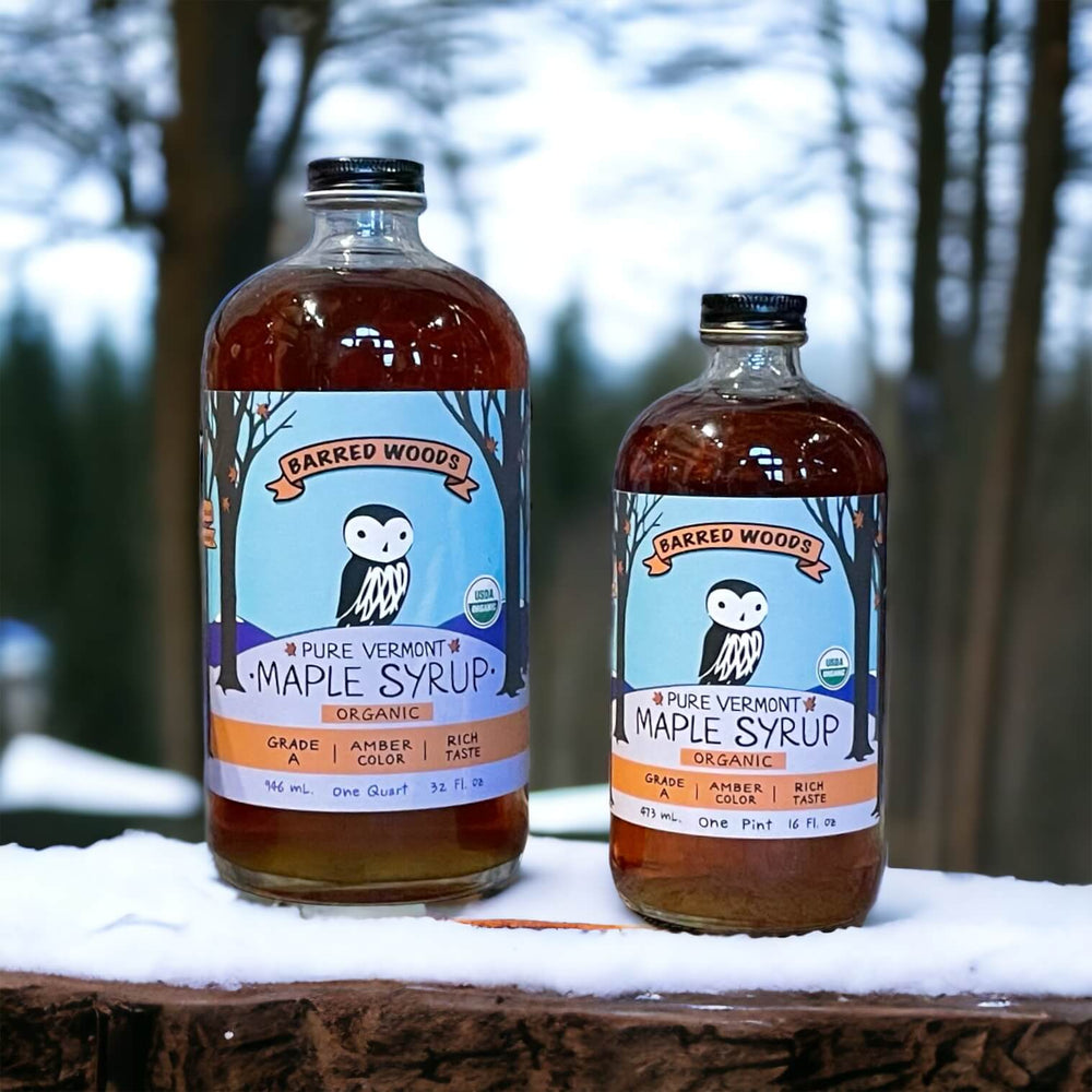 Glass bottle of maple syrup.  Pure Maple syrup, order online today. 