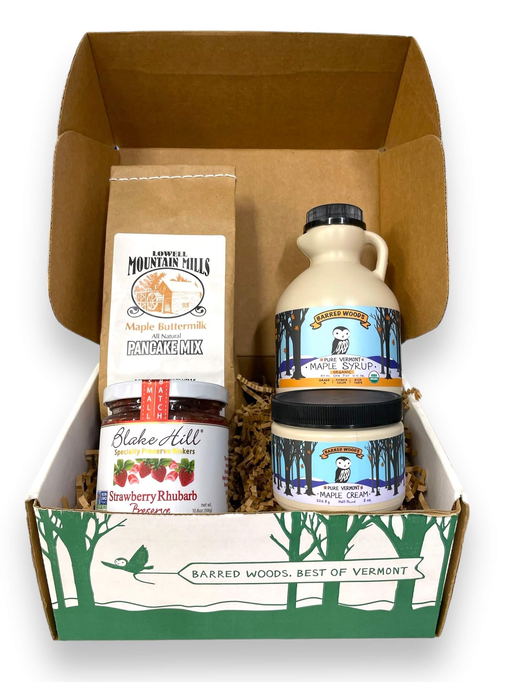 Taste of Vermont Gift Box. Pancakes, Maple Syrup, and Blake Hill