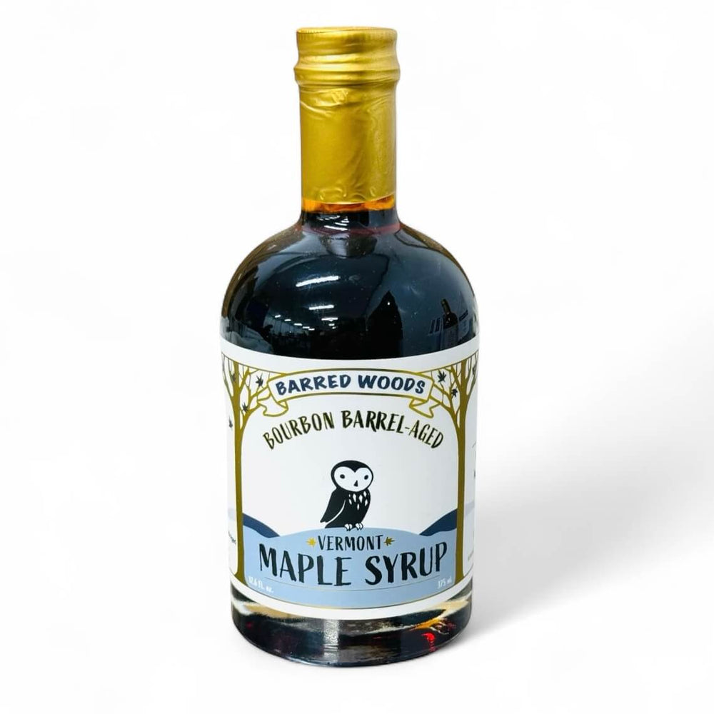 
                  
                    A bottle of Barred Woods Bourbon Barrel-Aged Vermont Maple Syrup. 
                  
                
