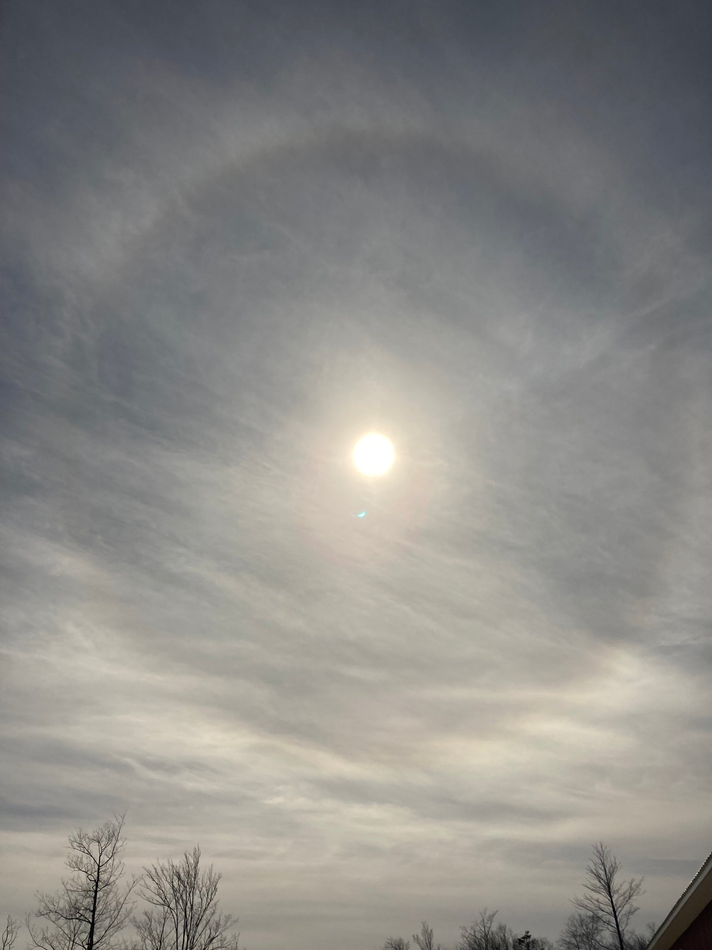 A sun dog during the eclipse over our maple sugarbush. 