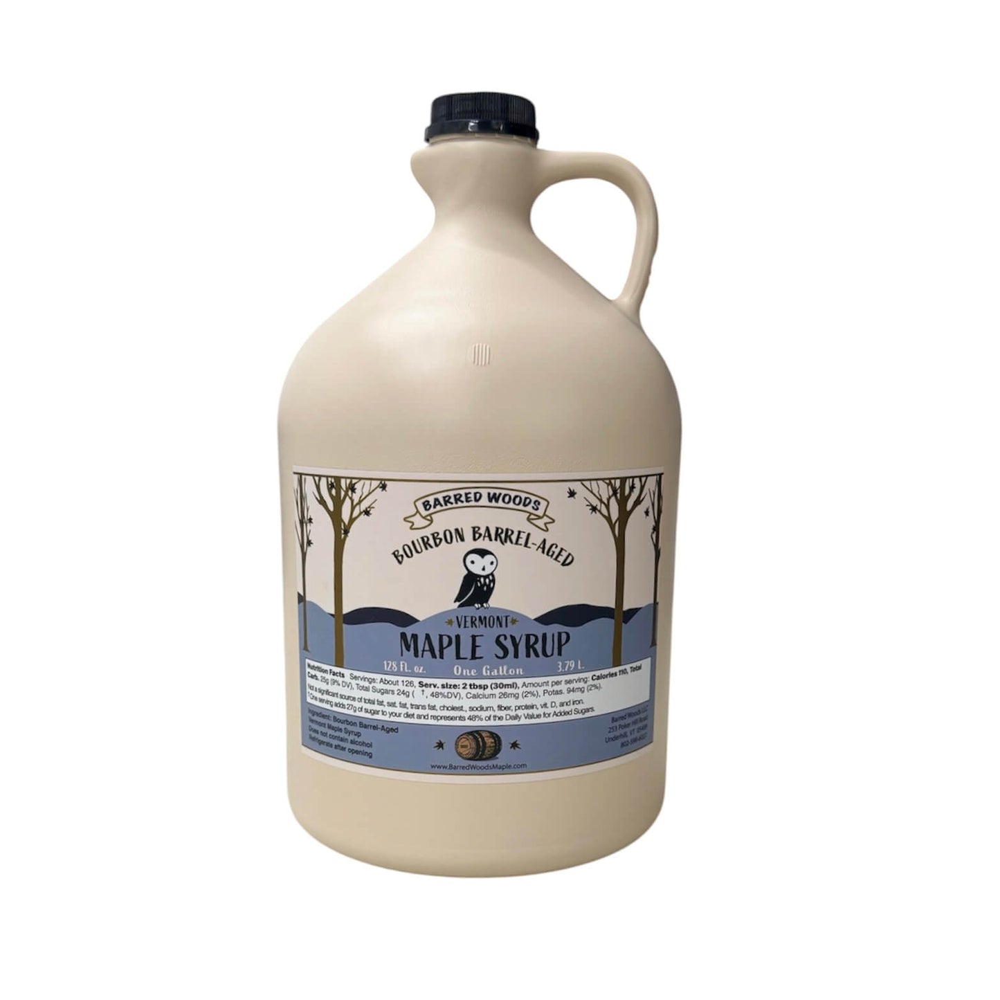 Bulk Vermont Bourbon Barrel Aged Maple  Syrup in  a one gallon jug,