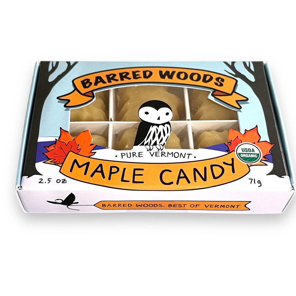 
                  
                    A Box of Barred Woods Pure Vermont Maple Candy, certified organic.
                  
                