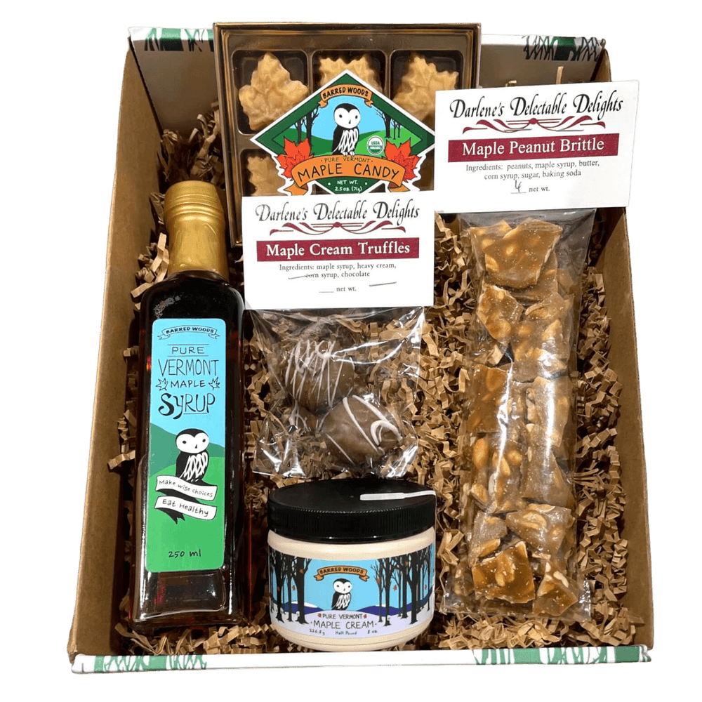 Vermont maple sugar candy, maple peanut brittle, and handmade maple truffles.  Great maple candy gift box  