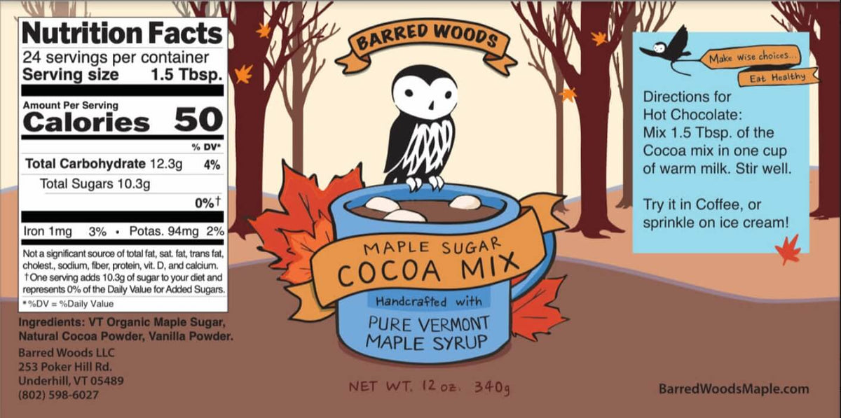 maple sugar cocoa mix label