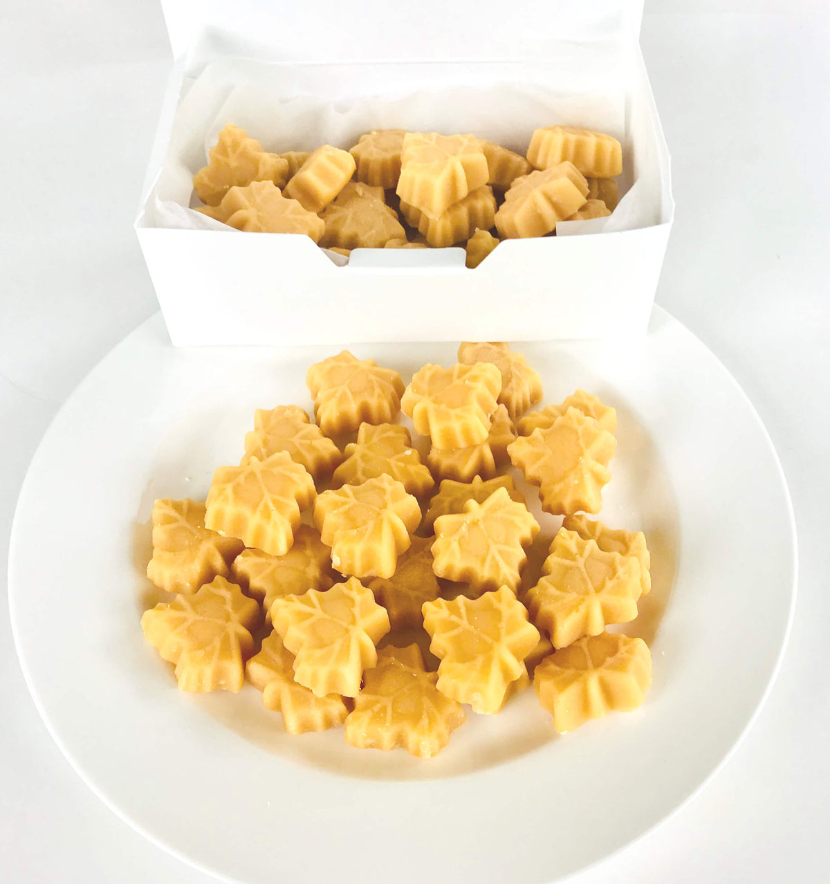 A dish of our maple sugar candy.  It is real and pure, and made with no additives.  We think it is the best maple candy available. 