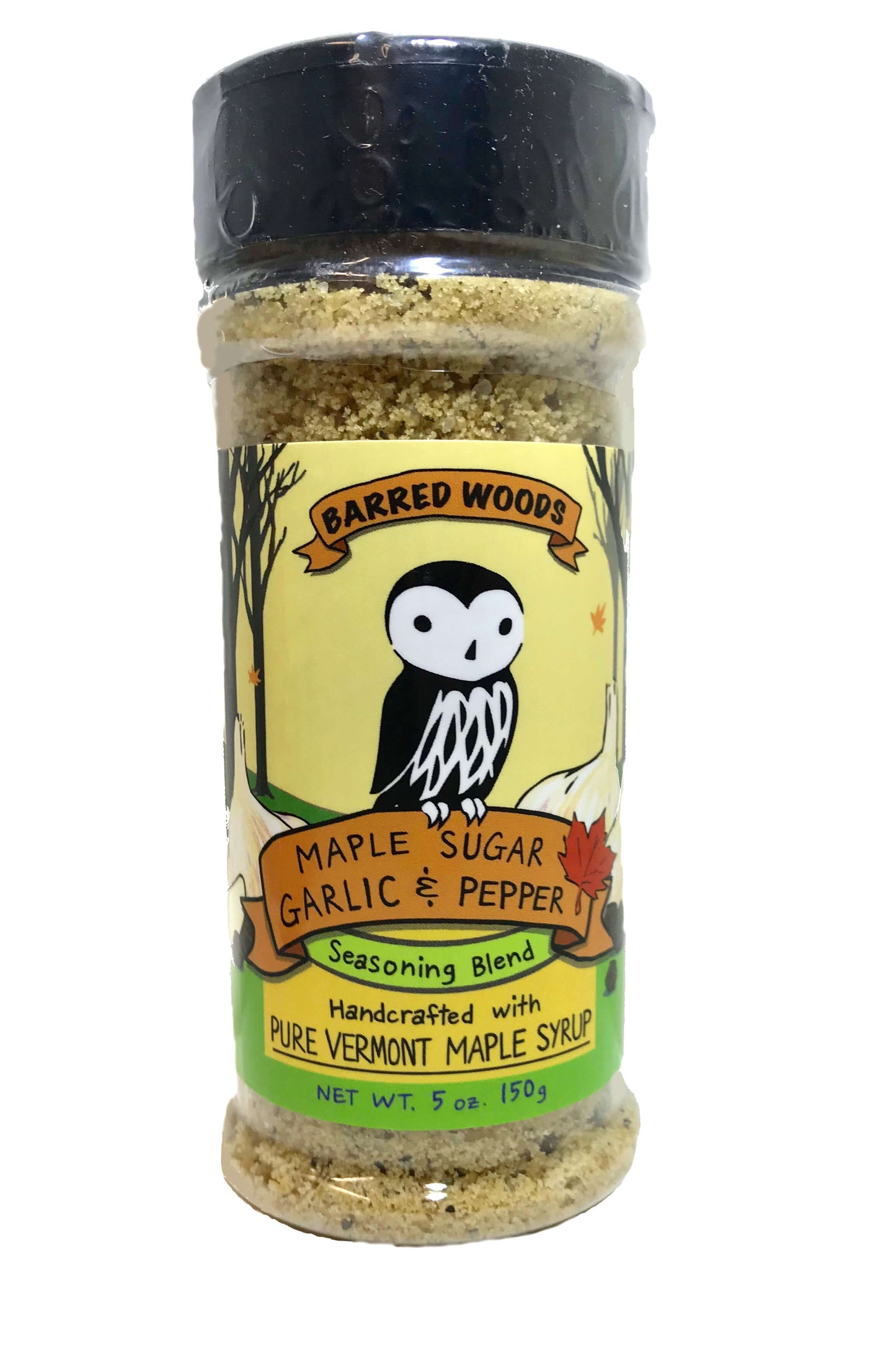 Maple garlic seasoning for sale.  Made with Barred Woods maple sugar.