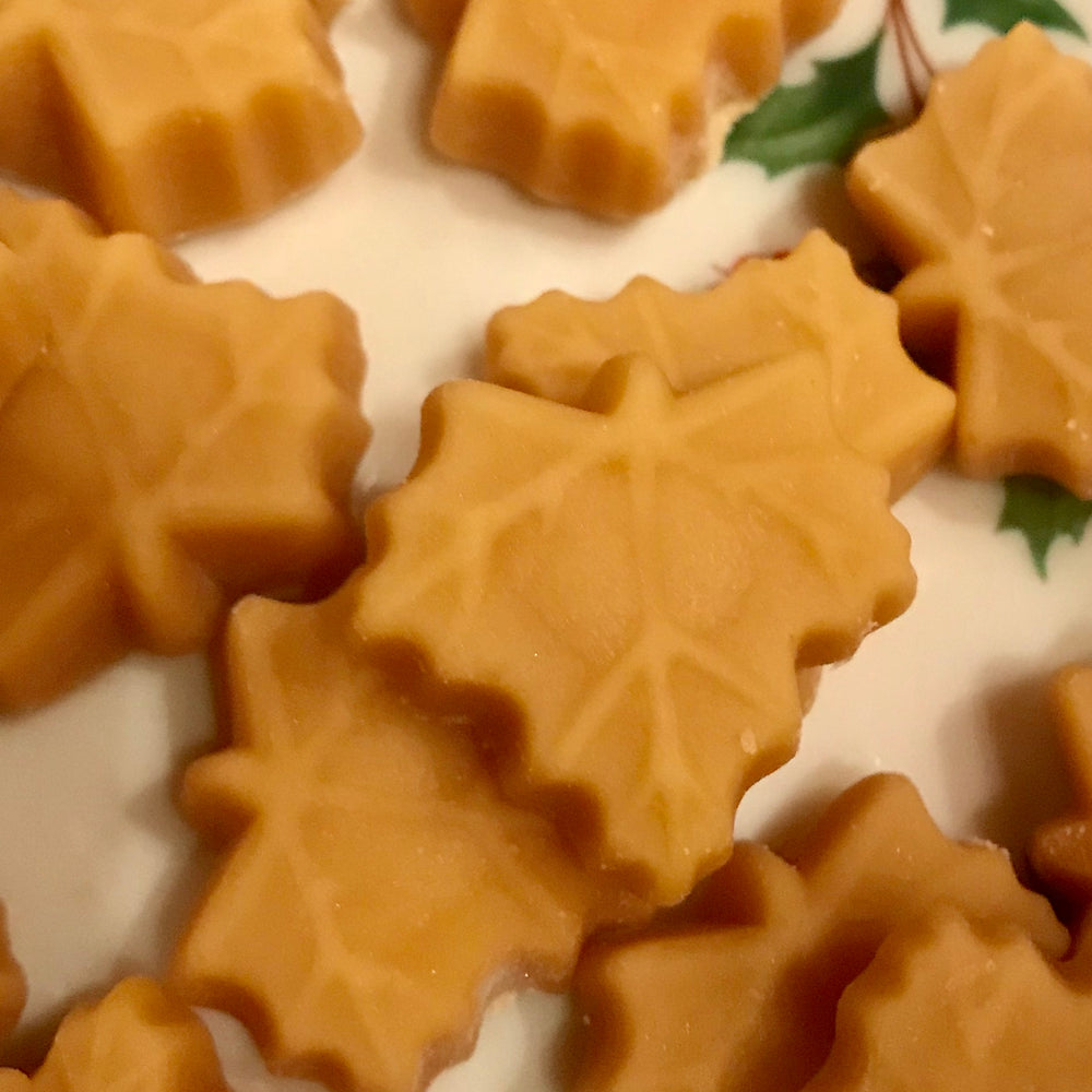 
                  
                    A close-up of our maple sugar candy. The candy is made in maple leaf shapes. 
                  
                